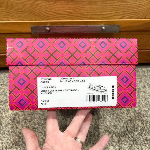 Tory Burch Joey Platform Boat Shoes Nubuck Blue Leather NEW in Box Women's 9.5 - Picture 3 of 14